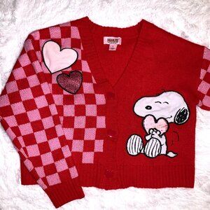 SNOOPY PINK HEART Red CARDIGAN Women Small KAWAII Harajuku Whimsy EASTER BASKET